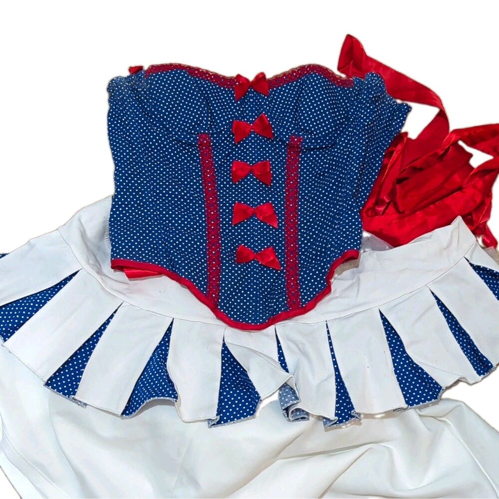 Women’s Blue/White/Red Carnival Costume Complete Outfit Corset Top & Skirt